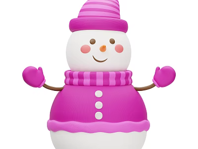 Cute Snowman Toy for Kids with Pink Striped Hat Scarf and Mittens 3d model