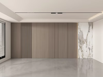 Modern Interior Background Wall With Wooden Panels And Marble Texture Design 3d model