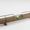 Modern Wooden Landscape Seat With Metal Armrests And Integrated Green Plants
