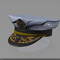 Naval Officer Cap With White Crown Black Brim Gold Leaf Pattern And Anchor Emblem