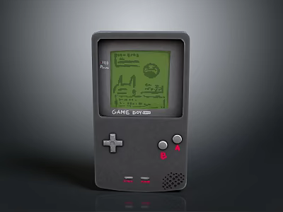 Retro Game Boy Handheld Electronic Device With Gray Body And Game Screen 3d model