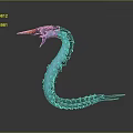 Blue 3D Fantasy Serpent With Flaming Head Spiked Body Fiery Tail