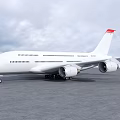 White Commercial Airliner Parked On Airport Runway With Red Tail Fin And Cloudy Sky