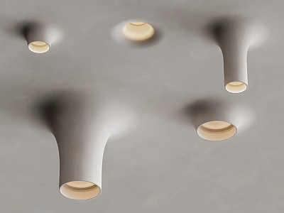 White Round Downlights And Spotlights On Gray Ceiling With Soft Modern Minimalist Lighting 3d model