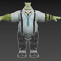 Game Movie Character Green Skinned Bearded in White Shirt Blue Tie Black Suspenders Arms Outstretched