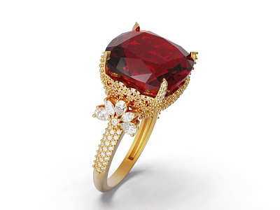 Exquisite Ruby Statement Ring With Large Red Gemstone Gold Setting And Diamond Accents 3d model