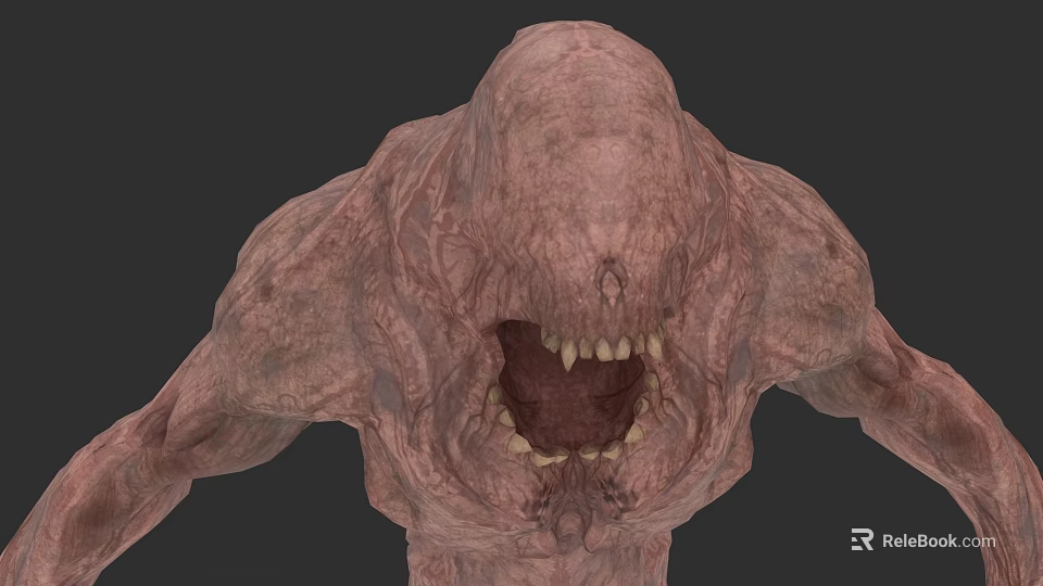 Horror Game And Movie Character With Giant Mouth Sharp Teeth And Rough Skin 3d model 
