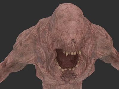 Horror Game And Movie Character With Giant Mouth Sharp Teeth And Rough Skin 3d model