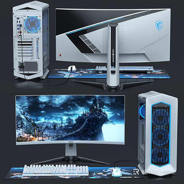 Gaming PC Setup With High Performance Monitor RGB Case And Gaming Accessories 3d model 