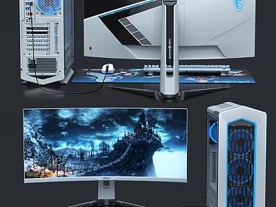 Gaming PC Setup With High Performance Monitor RGB Case And Gaming Accessories 3d model