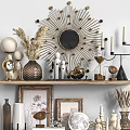 Decorative Ornament Set With Sunburst Mirror Dried Flowers Vase Figurines Hourglass For Home Shelf Decoration