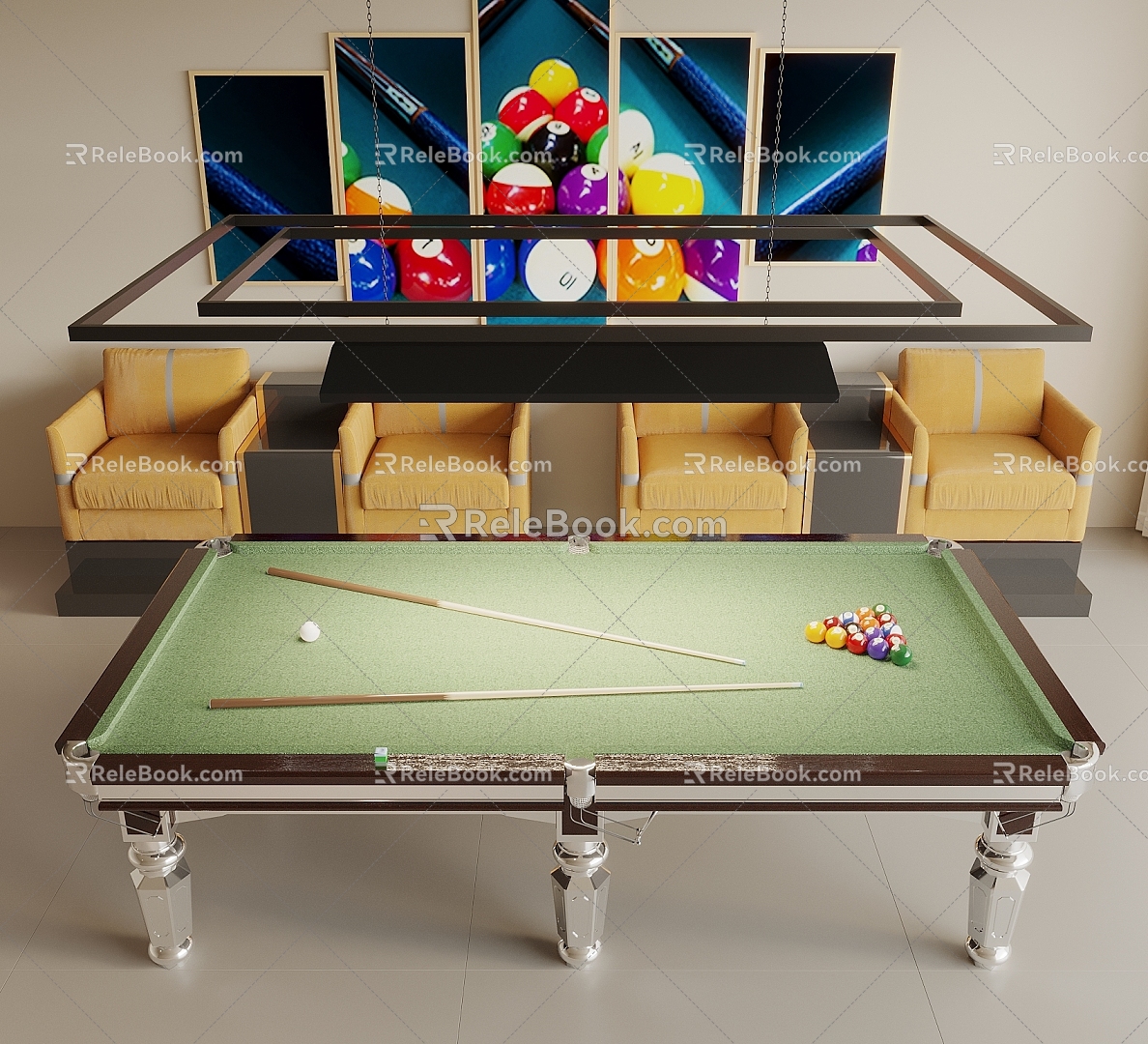 Billiards Table Billiards Room Pool Cue Billiards Pool Table Combination Leisure Chair 3d model