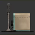 Vintage Green Beige Radio And Microphone With Knobs Buttons On Black Reflective Surface 3d model