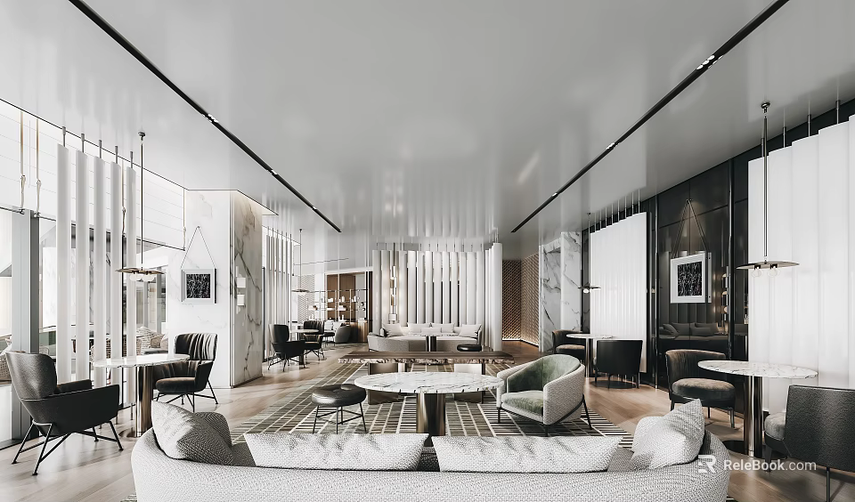 Modern Hotel Lobby Interior Design With Spacious Layout Comfortable Seating And Stylish Decor 3d model