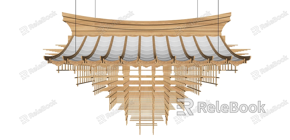 New Chinese Chandelier Creative Chandelier Japanese Eaves Mortise and Tenon Structure Eaves Hollow Carving Lantern model