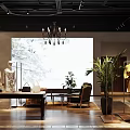 Stylish Clothing Store Interior With Mannequins Plants Display Tables And Chandelier