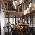 Modern Clubhouse Interior Design With Wooden Blinds And Floor Lamps
