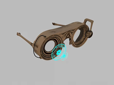 Steampunk Style Goggles With Holographic Blue Light Effect And Mechanical Details 3d model