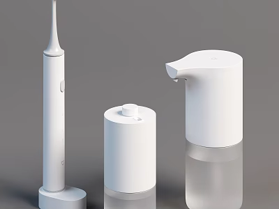 Modern White Daily Washing Essentials Including Electric Toothbrush Automatic Soap Dispenser and Storage Jar 3d model