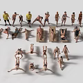Multiple People in Various Poses Standing Bending Lying Down And Handstand 3d model