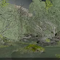 Tranquil Natural Scenery With Forest River Mossy Rocks And Lush Trees