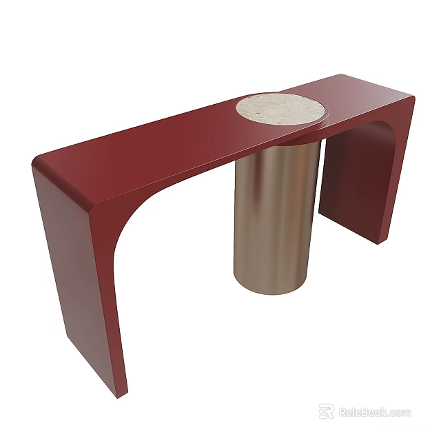 Red Console Table With Round Top And Metal Base For Modern Interior Decor 3d model 