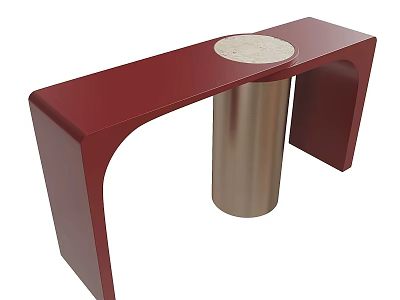 Red Console Table With Round Top And Metal Base For Modern Interior Decor 3d model