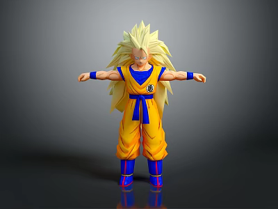 Dragon Ball Game Movie Character Goku Super Saiyan 3 With Golden Long Hair Yellow Outfit Blue Belt 3d model