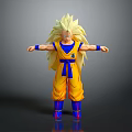 Dragon Ball Game Movie Character Goku Super Saiyan 3 With Golden Long Hair Yellow Outfit Blue Belt 3d model