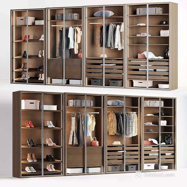Modern Wardrobe Design With Hanging Clothes Drawers And Shoe Storage Compartments 3d model 