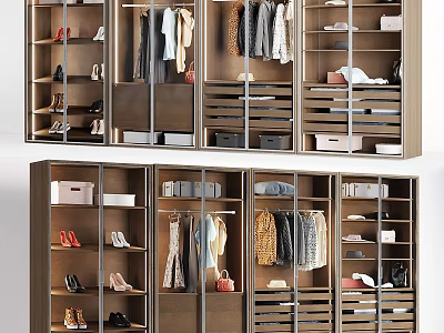 Modern Wardrobe Design With Hanging Clothes Drawers And Shoe Storage Compartments 3d model