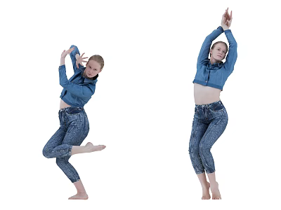 Modern woman wearing jeans dancing girl 3d model