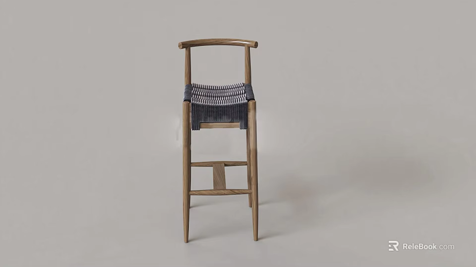 Modern Minimalist Bar Stool With Wooden Frame And Woven Seat Design 3d model 
