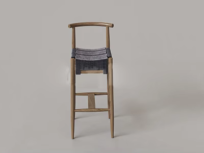 Modern Minimalist Bar Stool With Wooden Frame And Woven Seat Design 3d model