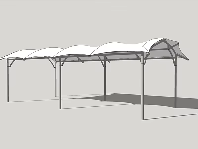 Modern Outdoor Awning Structure With Multiple White Canopies And Metal Frames 3d model