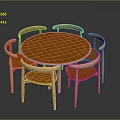 Round Wooden Dining Table Set With Six Chairs And Curved Armrests