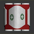 Red And White Medical Device With Green Cross Symbol And Cylindrical Components
