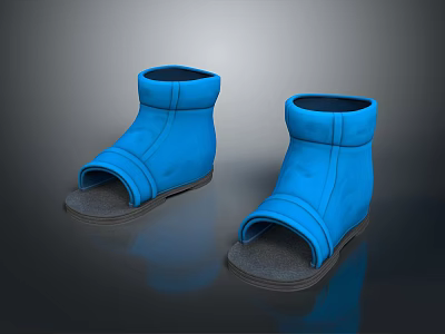 Comfortable Blue Indoor Slippers With Open Toe Cuffed Design And Gray Soles 3d model