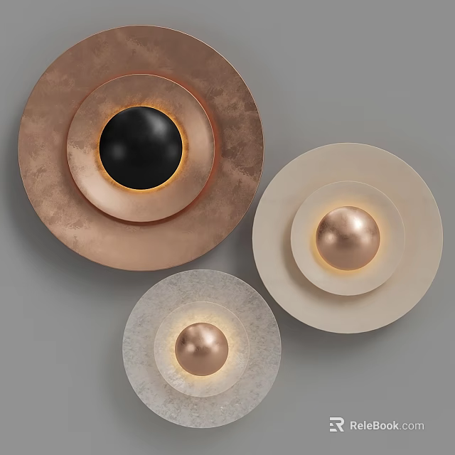 Modern Wall Lamps With Circular Design Copper Beige Grey Glowing Sphere Details Contemporary Home Decor 3d model 