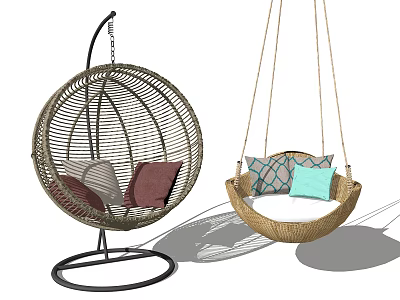 Stylish Rattan Hanging Chairs with Stand And Suspended Design Comfortable Cushions For Outdoor Indoor Use 3d model