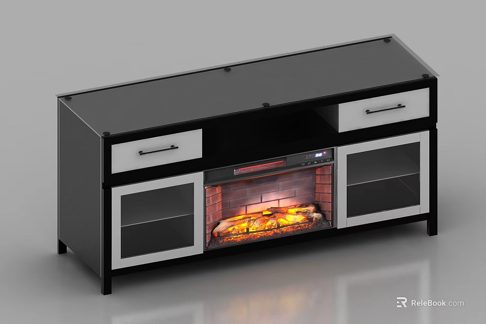 Modern Wall Cabinet With Black Frame White Drawers And Glass Doors Storage Design 3d model 