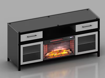 Modern Wall Cabinet With Black Frame White Drawers And Glass Doors Storage Design 3d model