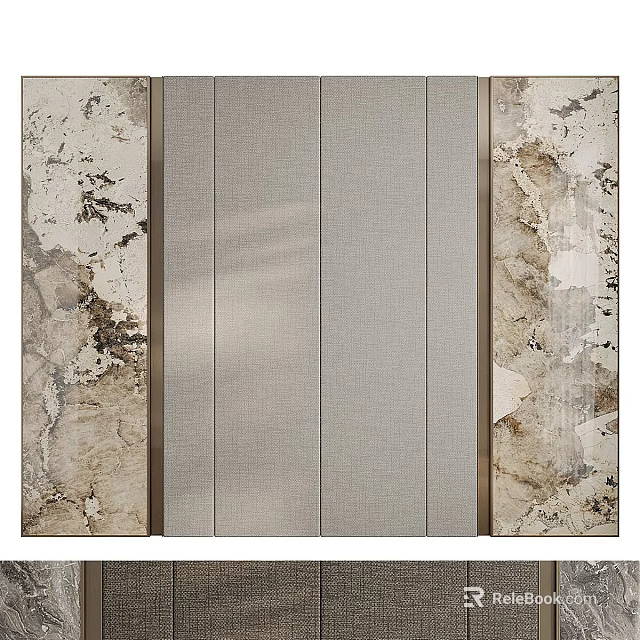 Modern Background Wall Design With Marble Texture And Linen Panels 3d model 