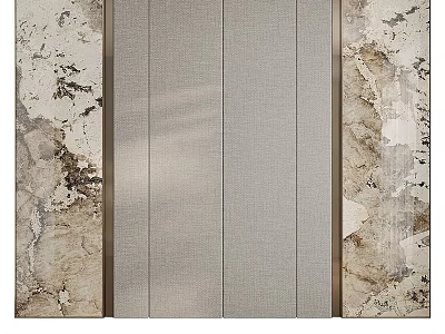 Modern Background Wall Design With Marble Texture And Linen Panels 3d model