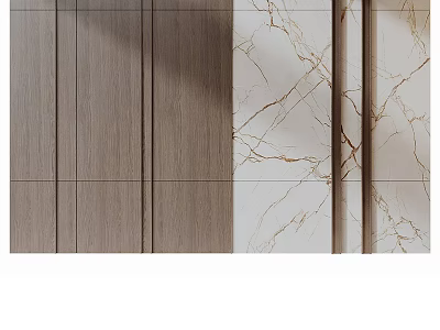 Elegant Modern Background Wall Featuring Wood Grain and Marble Spliced Patterns 3d model