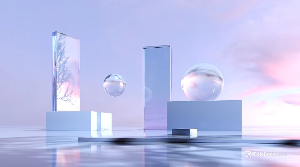 Children's Play Area With Purple Theme Transparent Structures Spheres And White Platforms 3d model 