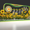 Floral Installation With Green Curved Frame Yellow Sunflowers Sun Pattern People Viewing Facing Sun