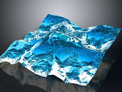 Blue And White Rugged Mountainous Terrain With Snow Covered Peaks And Glacial Features 3d model
