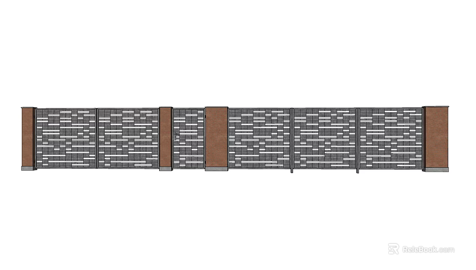Modern Feature Wall Design With Gray Bricks And Brown Vertical Accents 3d model