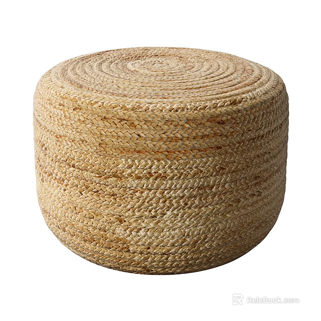 Natural Handwoven Round Ottoman With Rope Texture For Living Room Decor 3d model 